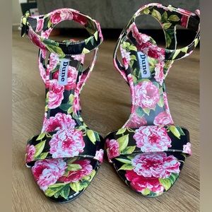 Dune London open toe Floral print strappy heels